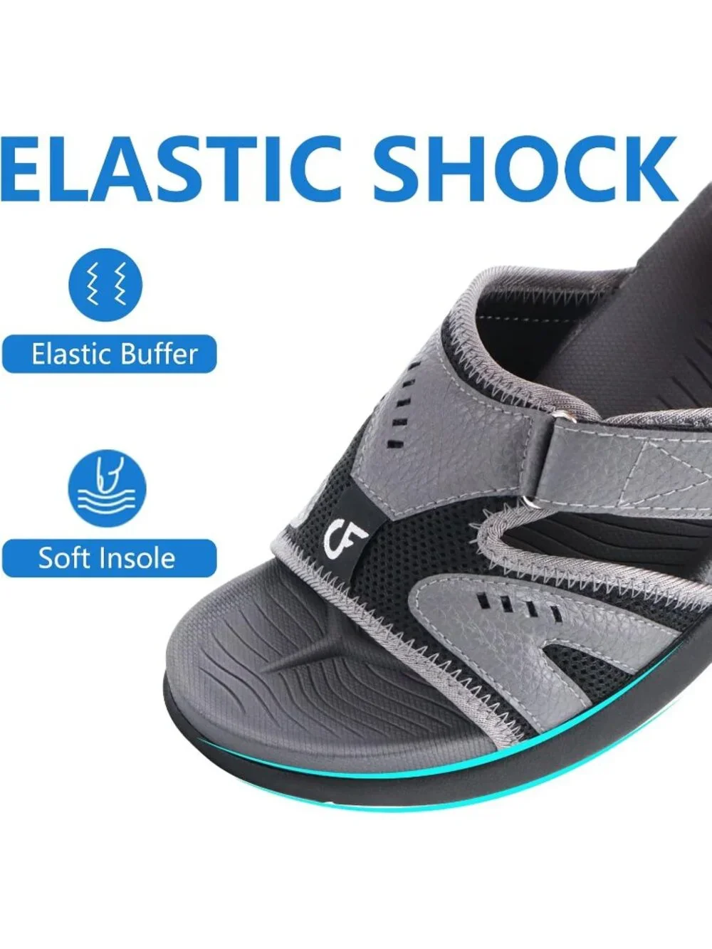 Men Grey Black Sport Recovery Sandals Plantar Fasciitis Soft Cushion Lightweight